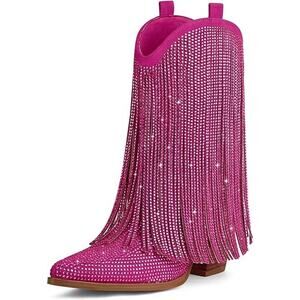NEW in Box! Cowboy Boots for Women-Cowgirl Western Rhinestone Fringe Chunky Heel